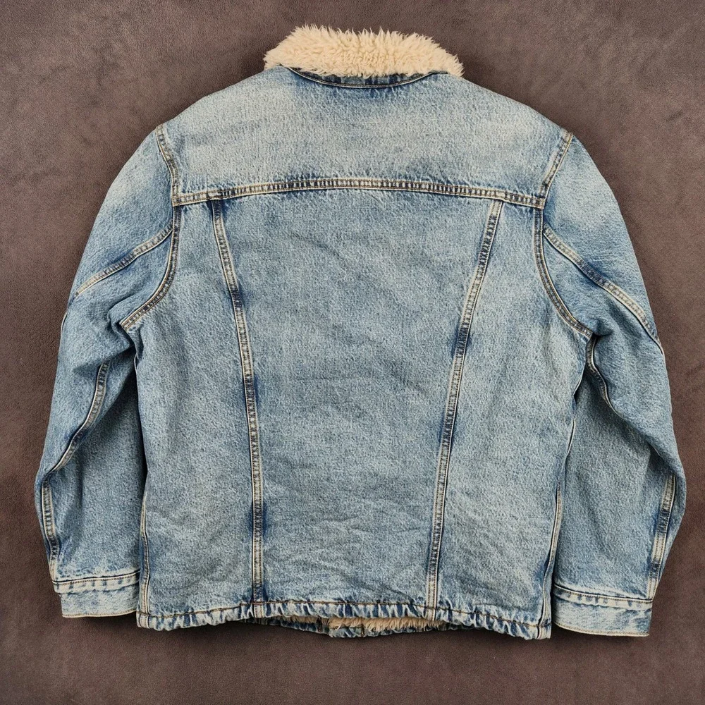 Levis Skateboarding Sherpa Trucker Jacket Mens Large Blue Denim‎ Snap Front - Picture 2 of 14